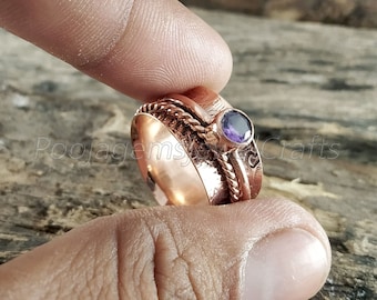 Amethyst Spinner Ring, Spinner Rings, Handmade Ring, Wide Band Ring, Anxiety Ring Spinner, 925 Silver Spinner Ring Gold, February Birthstone