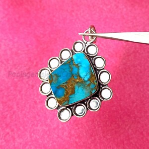Blue Copper Turquoise Pendant, 925 Silver Pendant, Turquoise Gemstone Pendant, Handmade Pendant, Boho Pendant, Jewelry Gift for Her