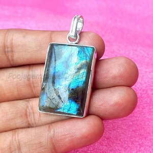 Blue Labradorite Pendant: Handmade 925 Sterling Silver Necklace