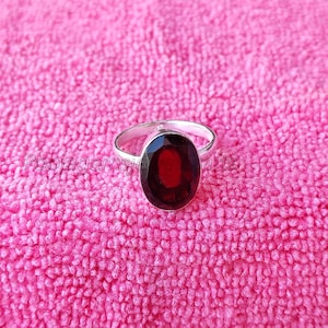 Natural Garnet Ring, January Birthstone, 925 Sterling Silver, Faceted Gemstone Ring, Handmade Ring, Stackable Rings, Valentine Day Gift