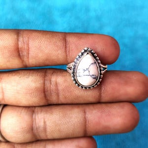 White Howlite Pear Ring: Handmade 925 Sterling Silver Statement Jewelry