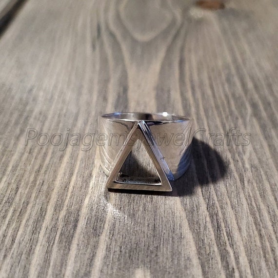 Anillo Triangular de Plata 925 Anillo de Sello para Hombre Grabado Anillo Geometrico para Hombre Anillo para Hombre Anillo Triangular para Hombre y Anillo Antiguo para Hombre Anillo Gotico para Hombre