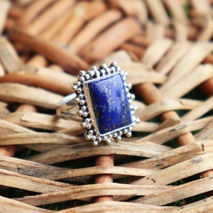 Handmade Lapis Lazuli Ring: 925 Sterling Silver, Dainty Midi Ring