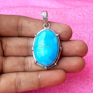 Natural Larimar Pendants, 925 Sterling Silver, Handmade Silver Pendant, Larimar Gemstone Necklace, March Birthstone Women, Anniversary Gift