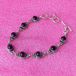 Amethyst Bracelet, Gemstone Bracelet, 925 Silver Bracelet, Natural Amethyst, Boho Bracelet, Amethyst Jewelry Women, February Birthstone