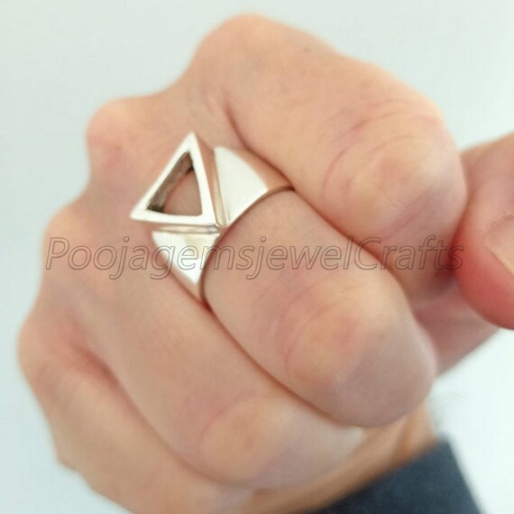 Buy 925 Silver Triangle Ring, Men Signet Ring Engraved, Geometric 