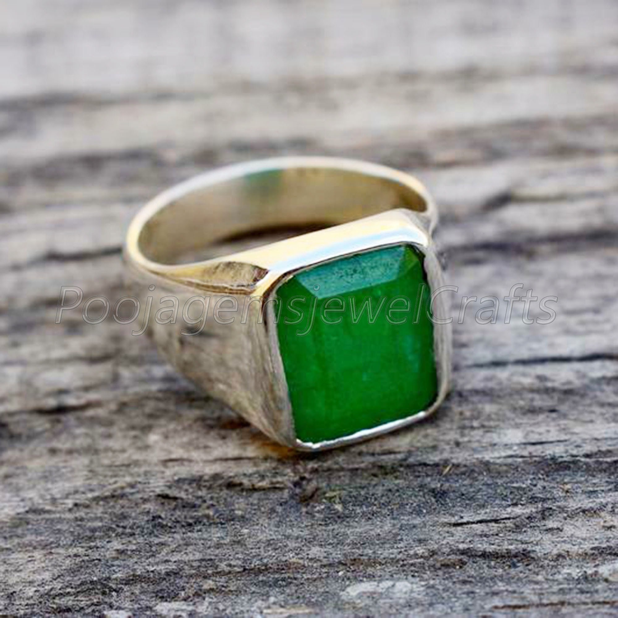 Raw Emerald Mens Ring 925 Solid Sterling Silver Green Etsy