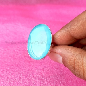 Aqua Chalcedony Ring, 925 Silver Ring, Handmade Jewelry, Gemstone Rings, Statement Silver Ring, Oval Chalcedony Ring, Valentine Day Gift