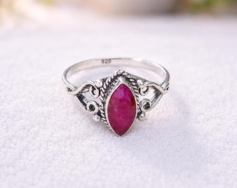 Handmade Pear Ruby Ring: 925 Sterling Silver Dainty Band