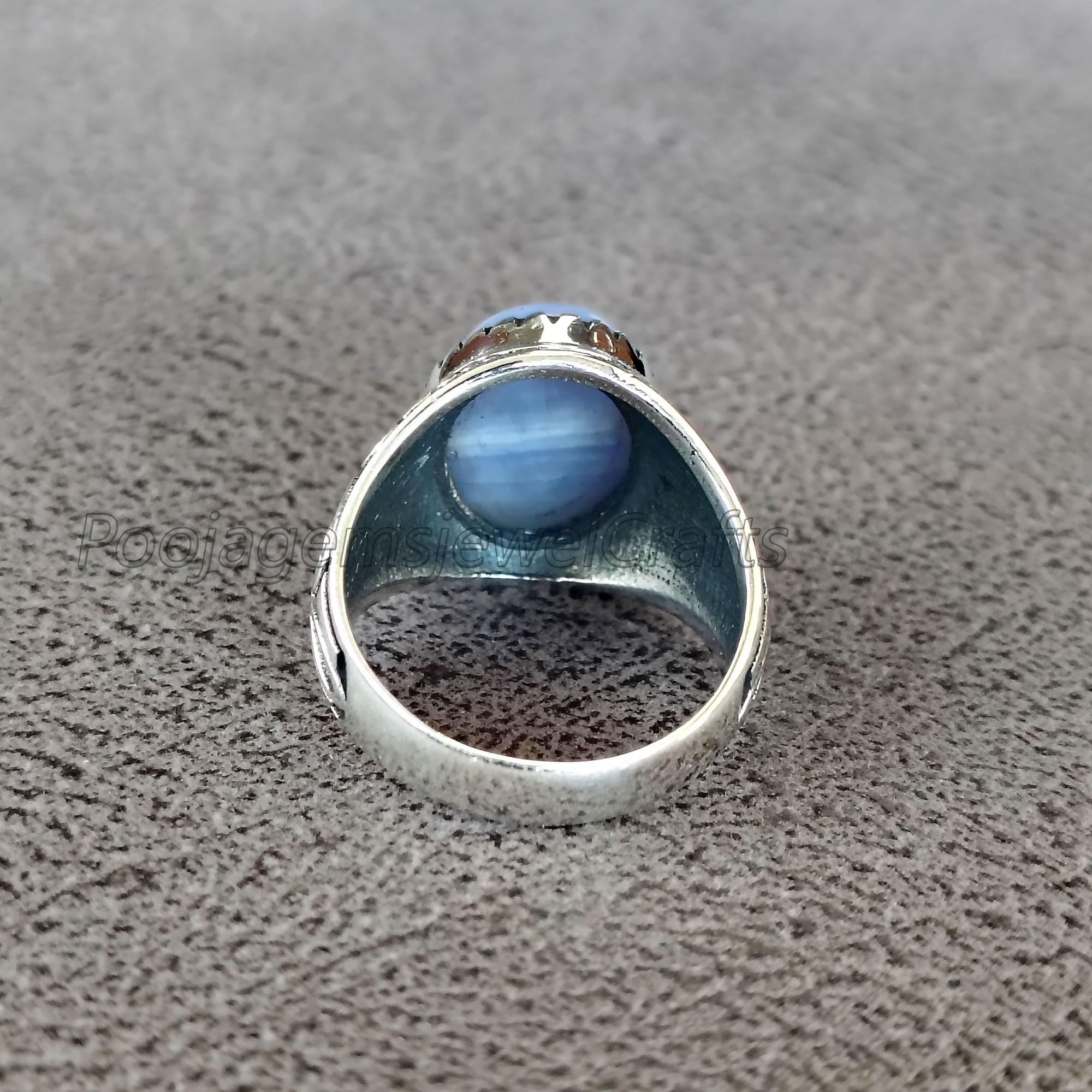 King Ring - Vintage Men's 925 Sterling Silver Ring With Created Blue Agate Stone, Handmade & Customizable
