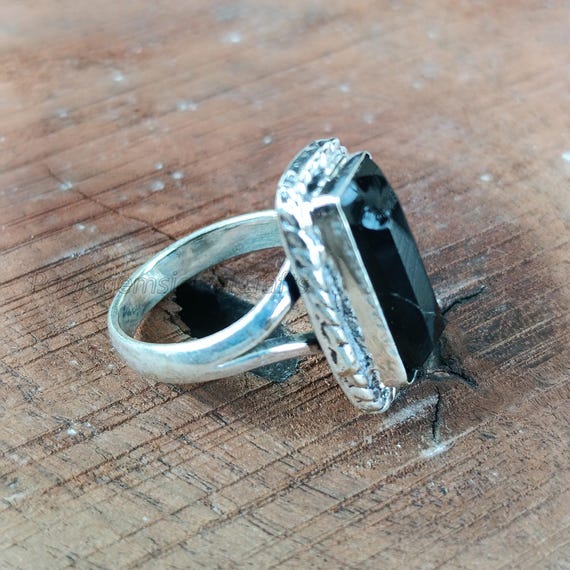 Bague argent onyx noir, bague faite main, bague délicate, pierre