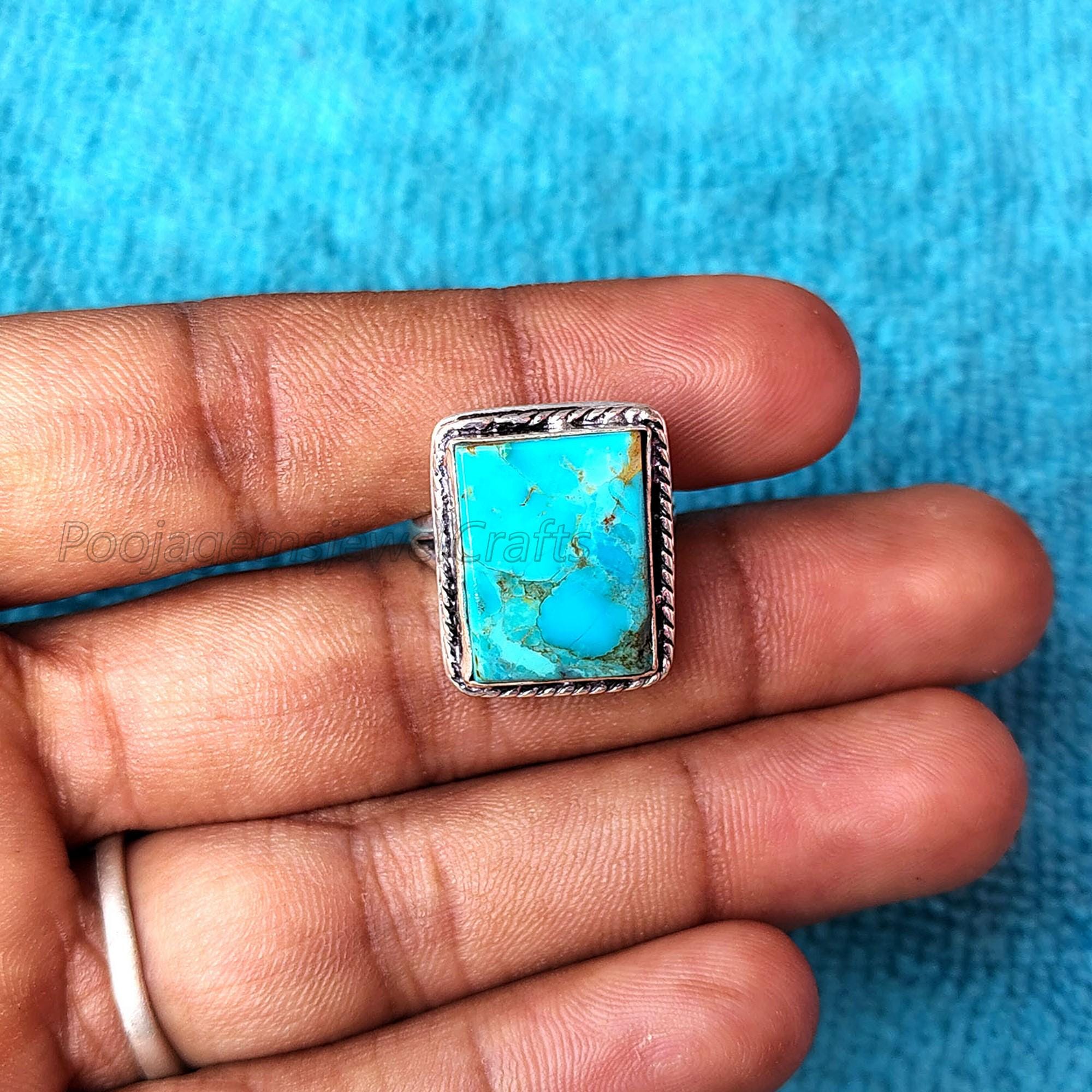 ボヘミアン ターコイズ シルバーリング 5点セットハンドメイド長方形