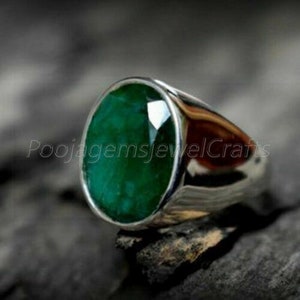 Raw Emerald Ring, 925 Solid Silver Ring, Oval Emerald Ring, Men's Gemstone Ring, Huge Ring, Emerald Men's Ring, Vintage Ring, Everyday Ring