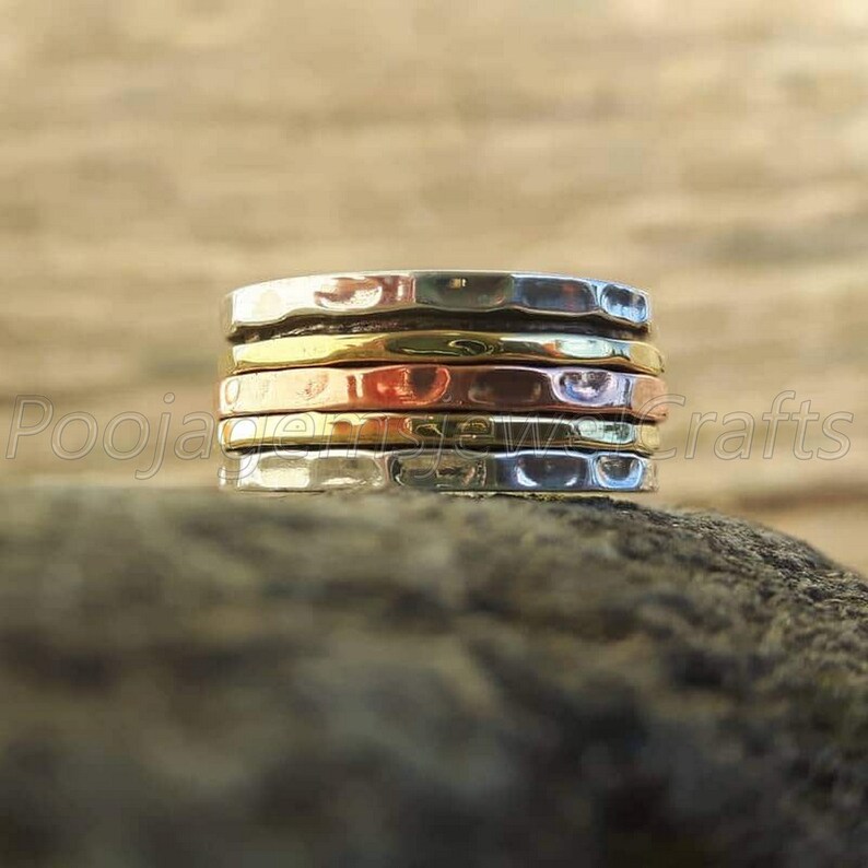 silver spinner ring-spinner rings for women-fidget ring-meditation ring-anxiety ring-three tone ring-mix metals ring-statement ring #115