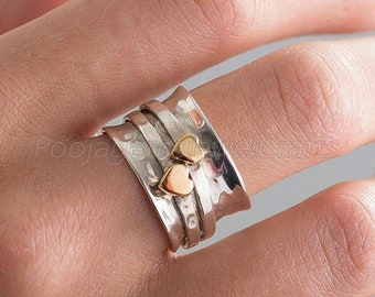 Heart Band Spinner Ring, 925 Silver Ring, Fidget Spinner Ring, Thumb Spinner Ring, Minimalist Spinner Ring, Handmade Ring Women, Easter Gift
