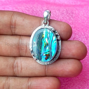 Abalone Shell Pendant, Handmade Necklace Pendant, 925 Sterling Silver Necklace, Hip Hop Necklace, Abalone Shell Gemstone, Christmas Day Gift