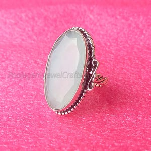 Aqua Chalcedony Ring 925 Silver Ring Chalcedony Ring Women Handmade Jewelry March Birthstone Ring Geometric Ring large Gemstone Ring