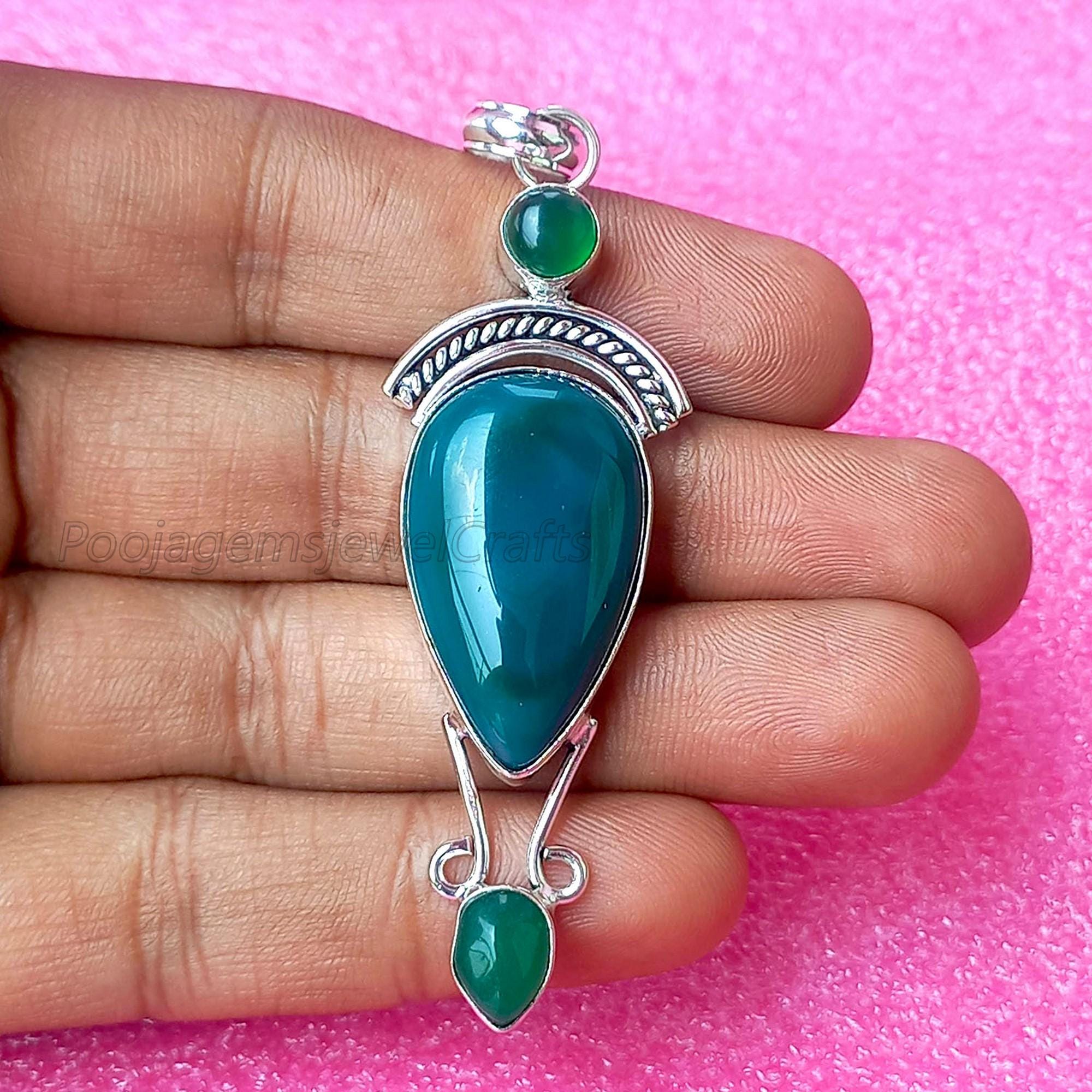 ネックレス・ペンダント SSIL Green Onyx Clover Pendant Green Onyx Pendant, Statement Jewelry, 925 Sterling Silver