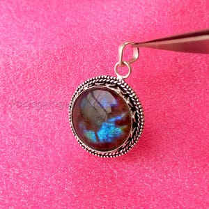 Natural Labradorite 925 Sterling Silver Pendant: Handmade Bohemian Jewelry