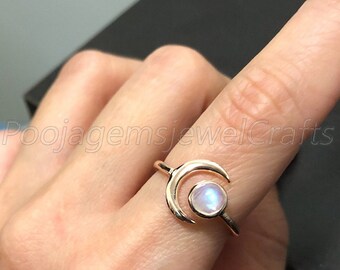 Moonstone Ring Women, 925 Silver Rings, Dainty Ring Women, Handmade Ring, Stackable Ring, Crescent Moon Ring, Ring For Women, Engagement
