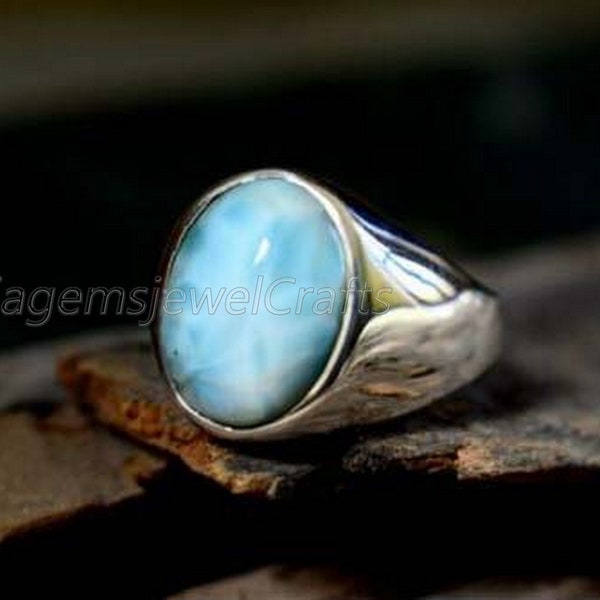 Larimar Ring Men, Mens Handmade Ring, 925 Silver Ring, Turkish Ring Men, Gift For Him, Signet Ring Men, Pinky Signet Ring, Gift For Mari