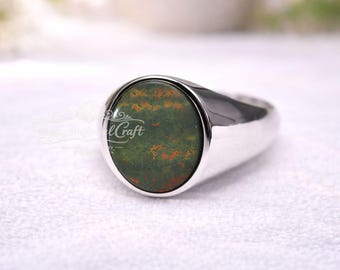Anillo de piedra preciosa heliotropo, anillo único de plata de ley para hombre
