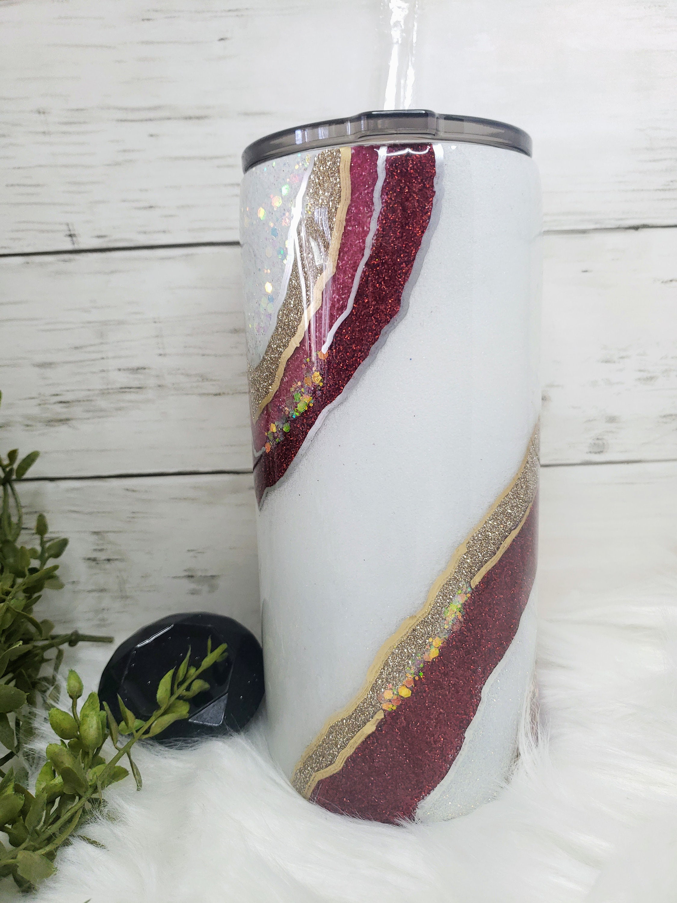 Glitter Tumbler Custom Geode Resin Epoxy Cup With Straw Etsy