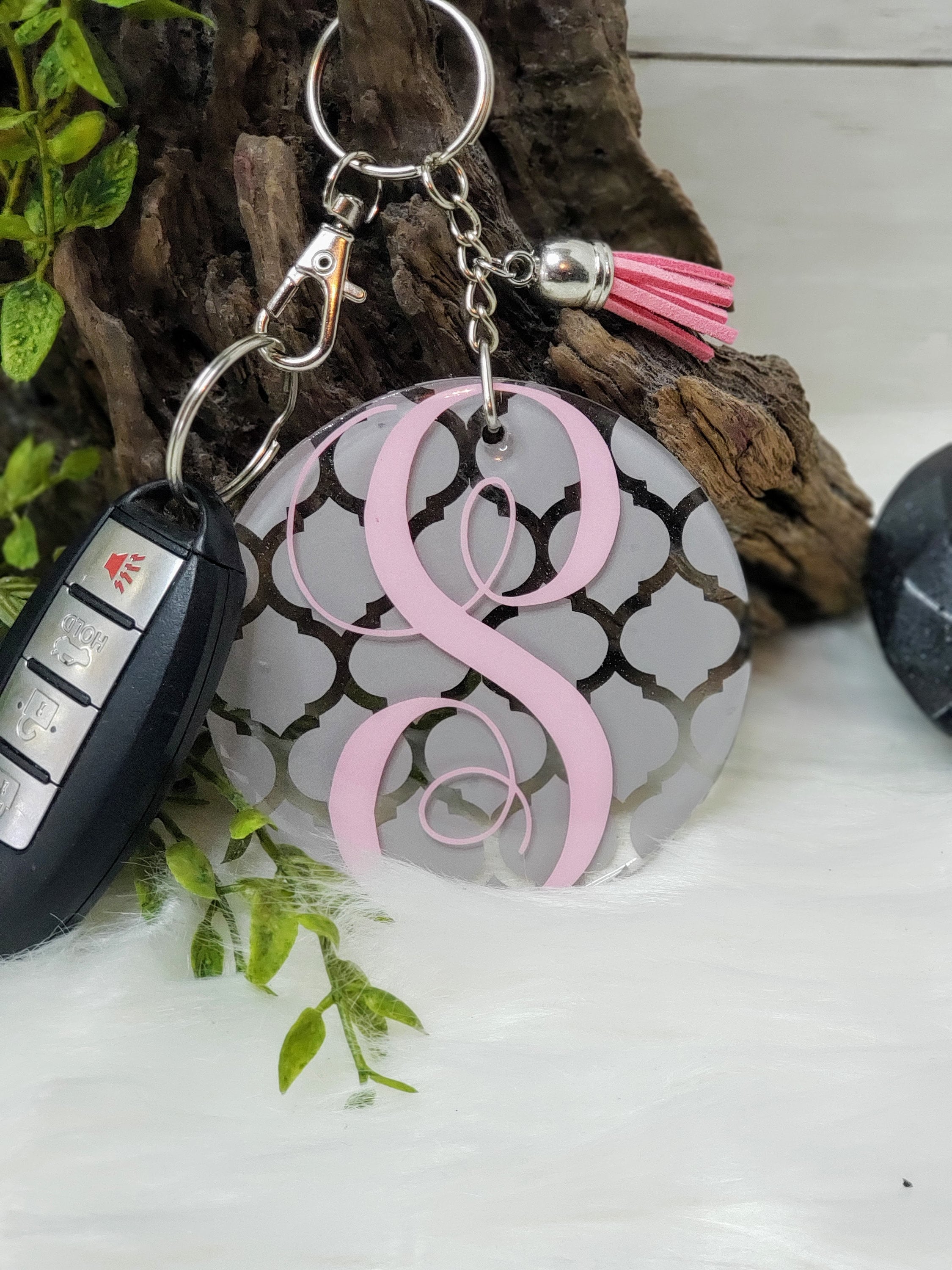 pink monogram keychain