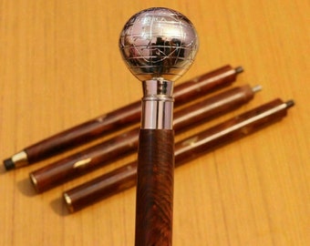 Brass Handle Globe design Victorian Style Wooden Walking Stick Cane