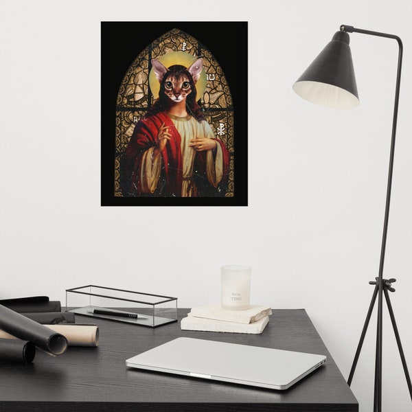 Cat Jesus Poster - Renaissance Painting - Atheist Decor - Secular Humanist