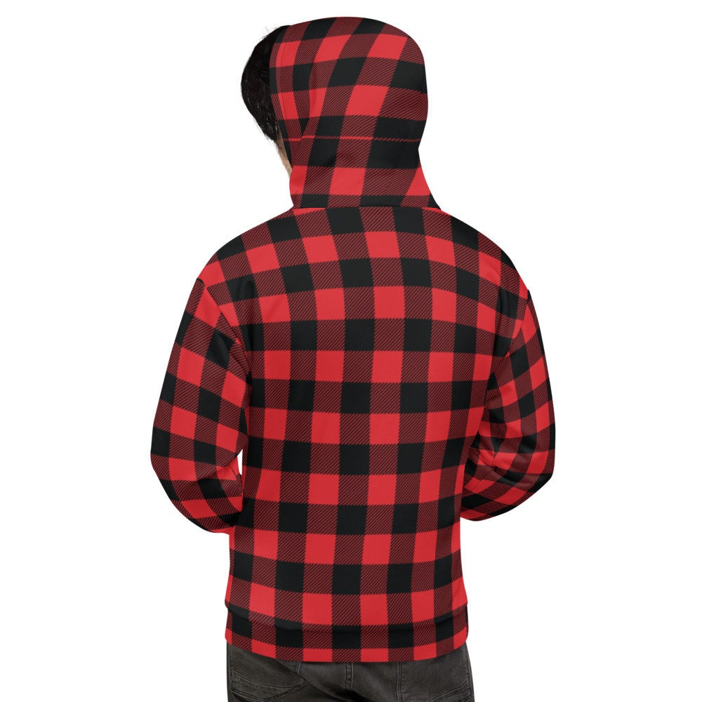 Red and black checkered hoodie best sale mens