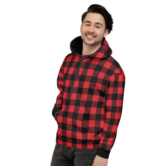 Buffalo Plaid Hoodie Red & Black Checkered Sweatshirt 