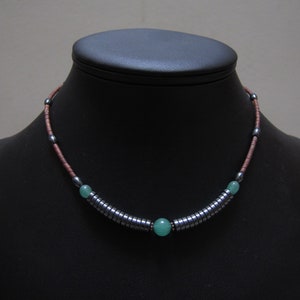 Jade, hematite and jasper stone necklace