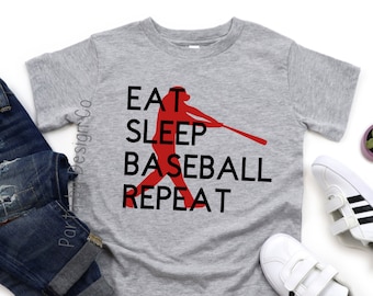 Boys Baseball Shirt, Eat Sleep Baseball Repeat Shirt, Baseball Fan Shirt, Baseball Gift for Boys, Kid's Baseball Shirt