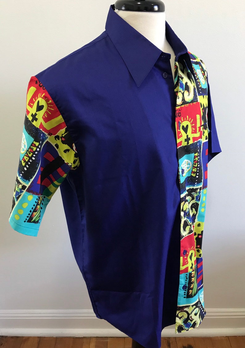 Abstract Art Print Men\u2019s Short Sleeve Kansai Yamamoto Shirt- Vintage 90/'s Size L