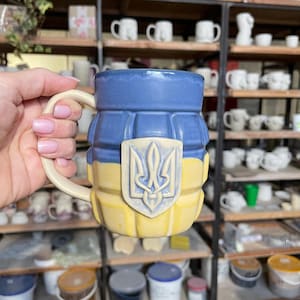 Ukrainian Cups, Handmade Unique Tea Coffee Mugs, Glory to Ukraine, Glory to Heroes, Grenade Ceramic Pottery, Ukrainian Shops, Christmas gift