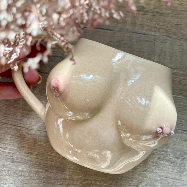Handmade Ceramic Boob Mug, Pierced Nipple Mug, Sister Gift