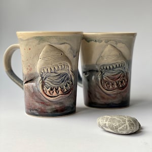 Jaws Pottery Mug, Handmade Ceramic Shark Mugs, Shark Mug Pottery, Sharks Scary Mug, Fishing Unique Mug, Fishing Lovers, Gifts for her or him