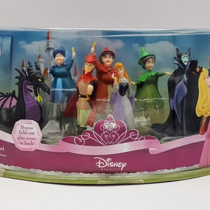 Sleeping Beauty Playset Disney Store Sealed Box 7 Figurine Princess Briar Rose Maleficent Prince Dragon Merryweather Flora Fauna Vintage toy