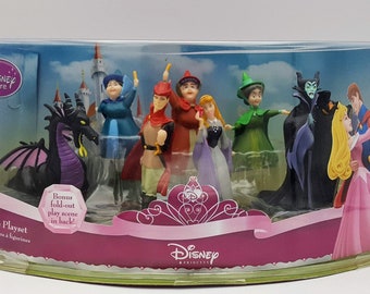Sleeping Beauty Playset Disney Store Sealed Box 7 Figurine Princess Briar Rose Maleficent Prince Dragon Merryweather Flora Fauna Vintage toy