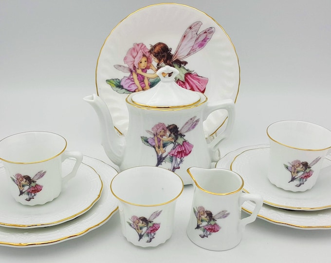 Reutter Flower Fairies Childrens' Tea 2 Barker Teapot Creamer Sugar Teacup Saucer Cake Plate 13