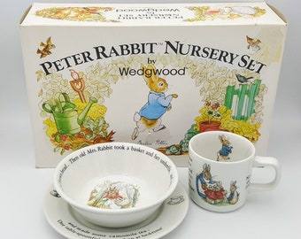 Nursery set 3 Piece Peter Rabbit Wedgwood Cup/Mug Bowl Plate Beatrix Potter BOX Vintage Children's Birthday Easter Shower Christening Gift