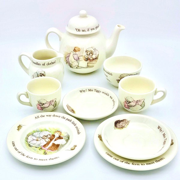 Mrs Tiggy-Winkle Replacement orphan singles nursery Wedgwood Potter tea party teapot creamer plate teacup saucer mug vintage fine bone china