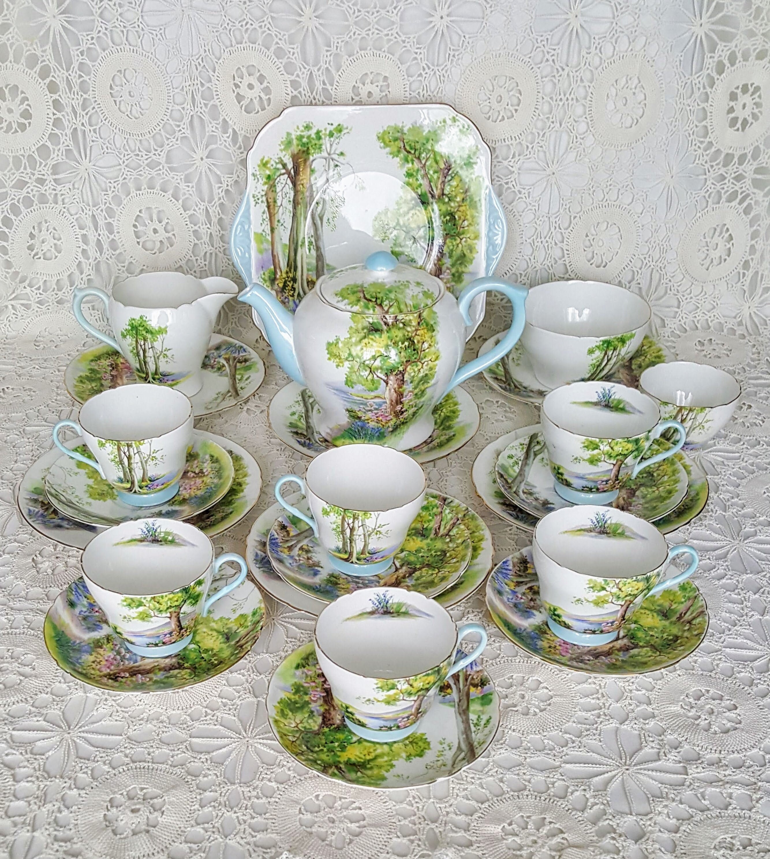 Vintage 6 SHELLEY Woodland Teapot Tea Set Sugar bowl Creamer Etsy