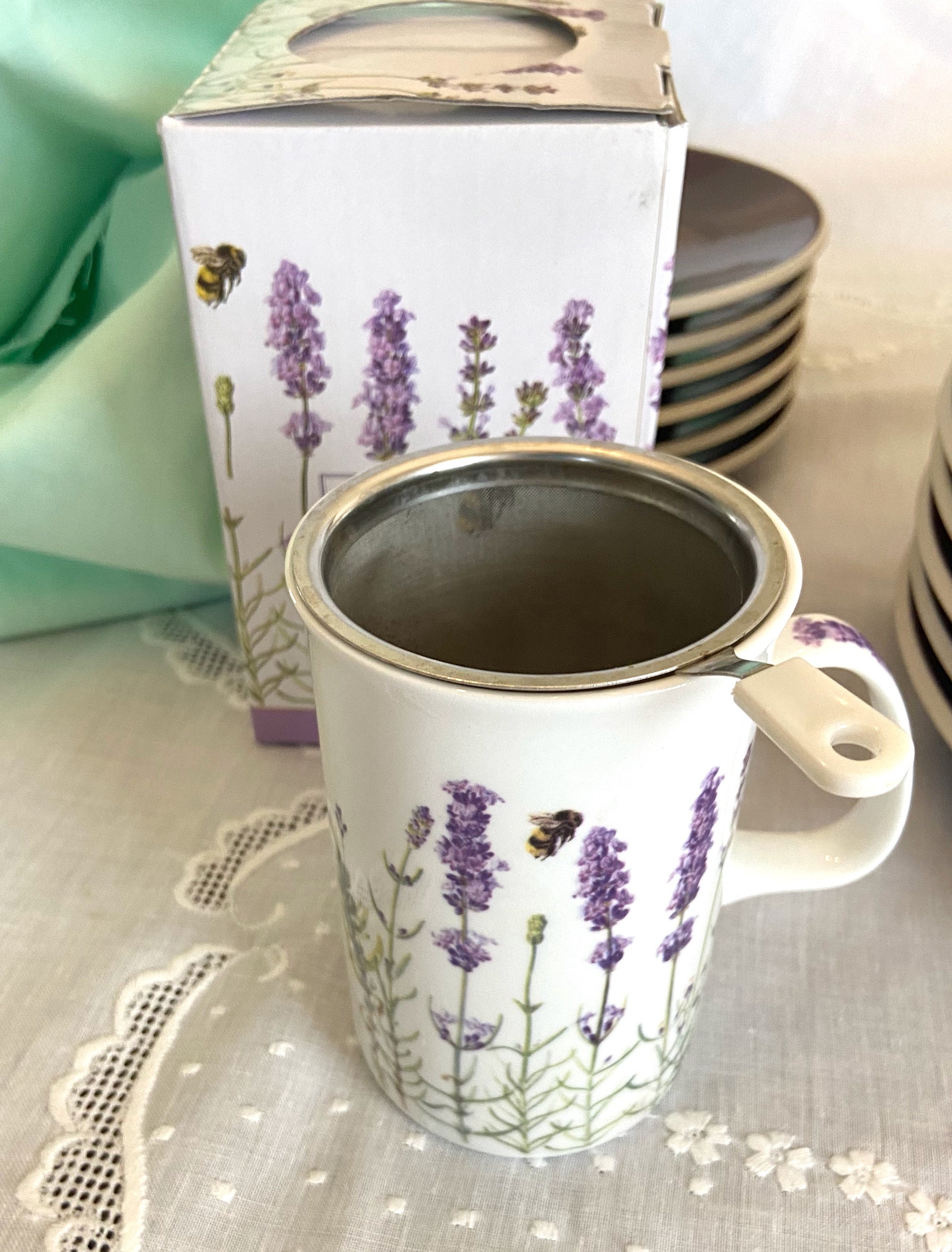 3 Piece Gift Set by Lavender Fields: Mug + Lid + Infuser; Ashdene
