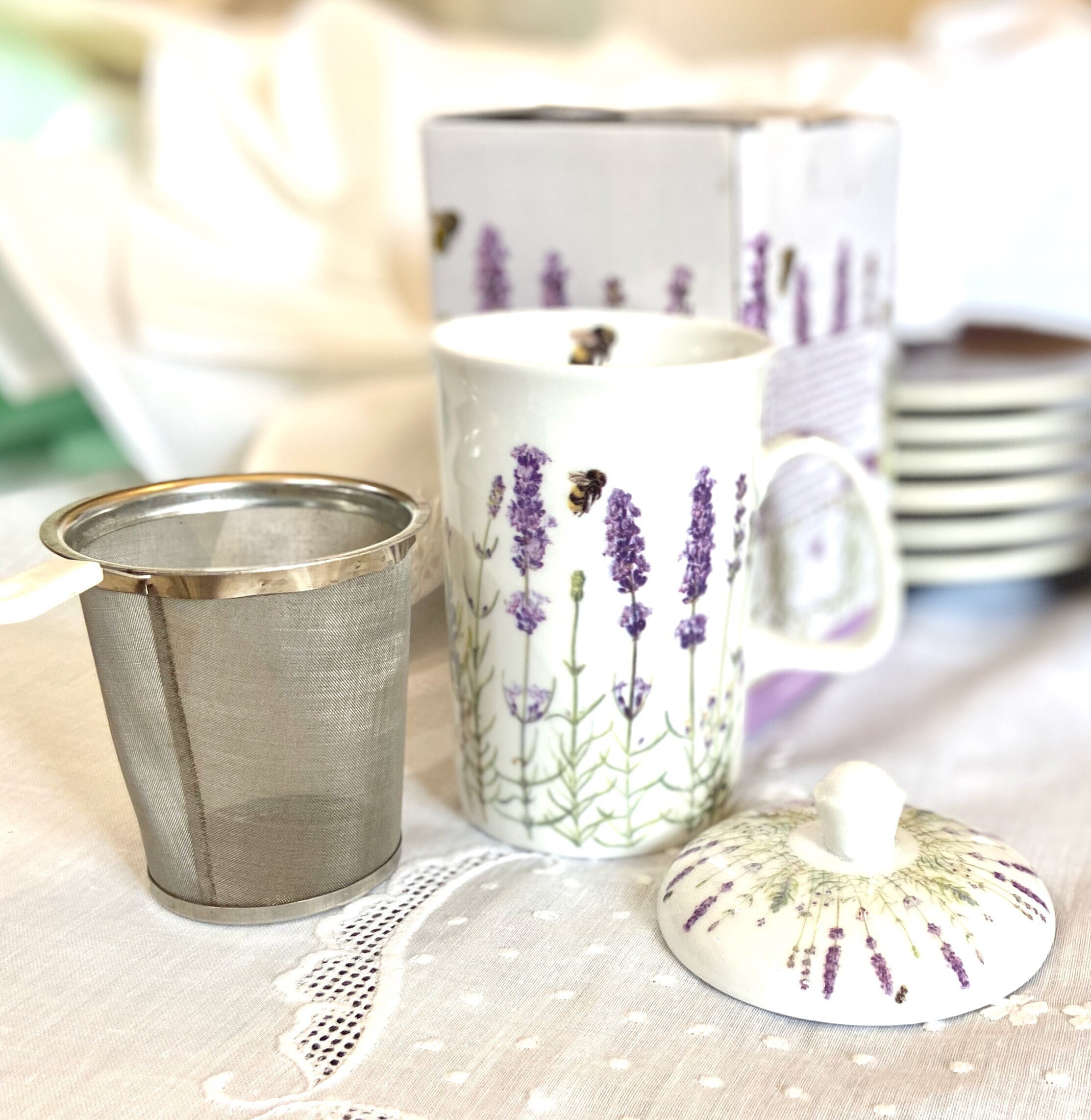 3 Piece Gift Set by Lavender Fields: Mug + Lid + Infuser; Ashdene