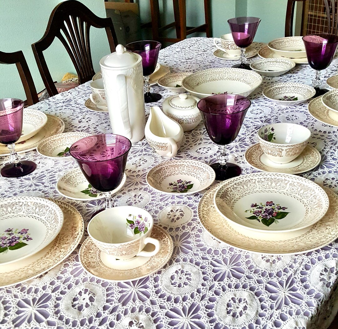 Vintage Cunningham Pickett Spring Violet Tea Set: 22kt Gold China