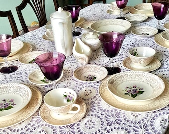 Vintage Cunningham Pickett Spring Violet Tea Set: 22kt Gold China