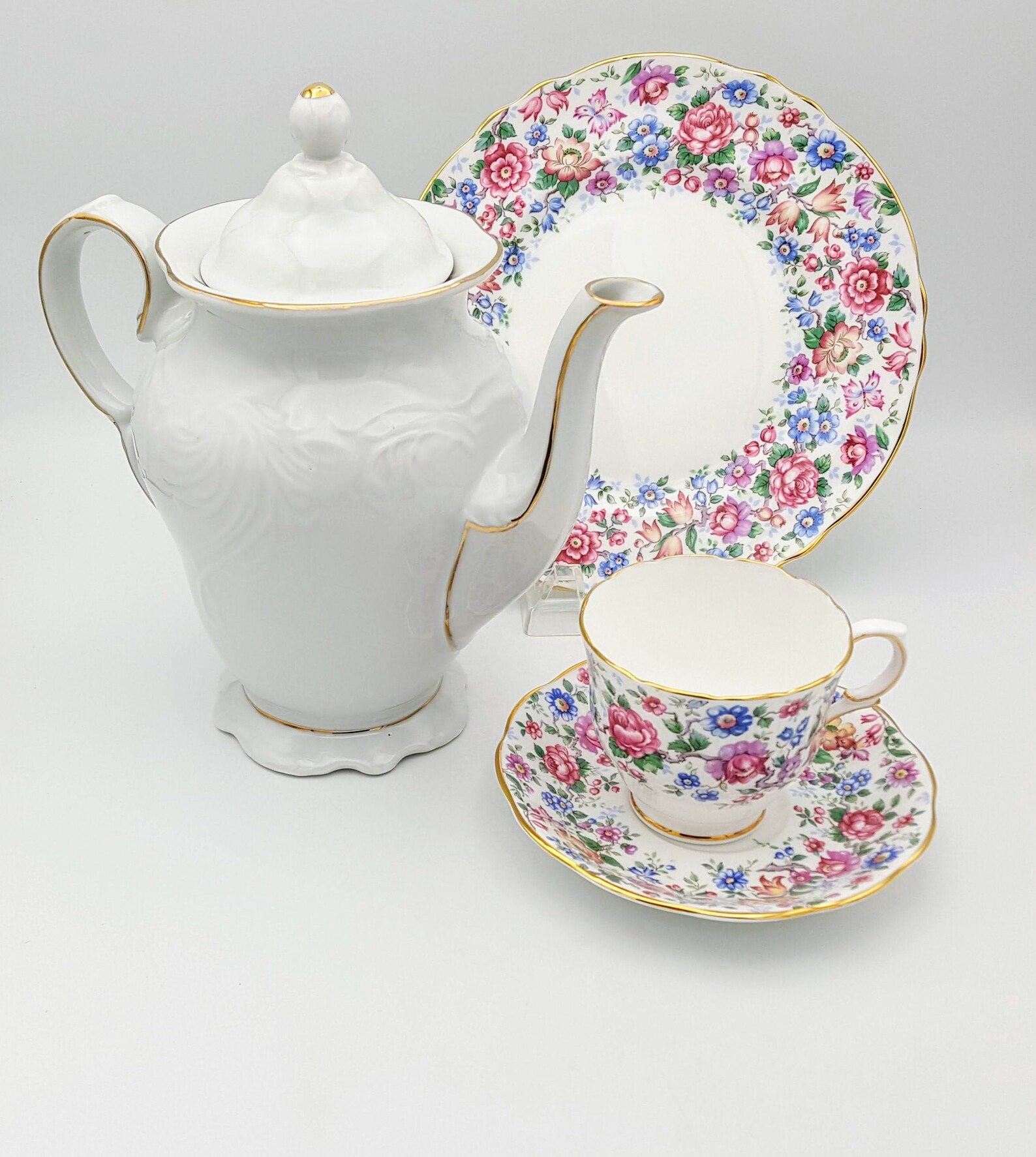 Tienshan 5 cup Elegance teapot coffee pot solid white gold rim Etsy