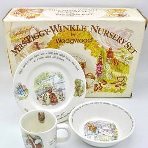 Nursery set 3 piece Mrs Tiggy-Winkle Wedgwood Child Beatrix Potter Plate Bowl Mug tea BOX Vintage Mother’s christening shower birthday gift